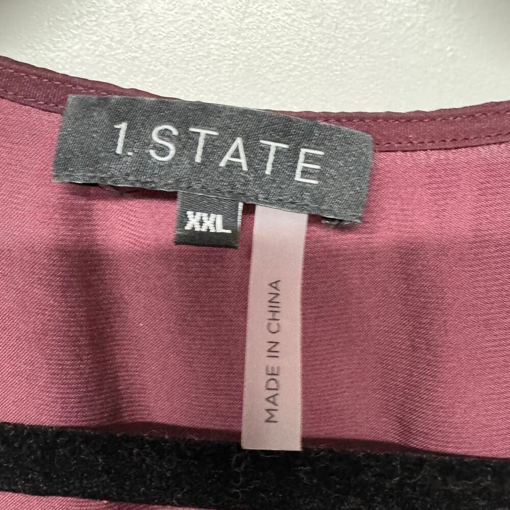 1.State Wine Red Womens Drop Waist Surplice Faux Wrap Blouse Top Size XXL 2XL - Picture 5 of 9